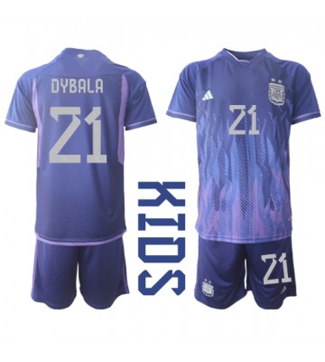 Argentina Paulo Dybala #21 Borta Kläder Barn VM 2022 Kortärmad (+ Korta byxor)